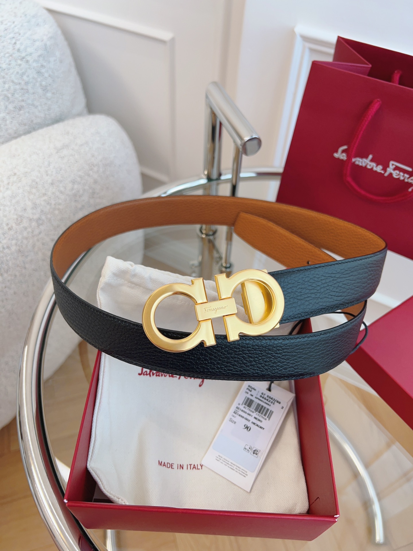 DÂY LƯNG Salvatore Ferragamo Adjustable Gancini Belt Khóa vàng