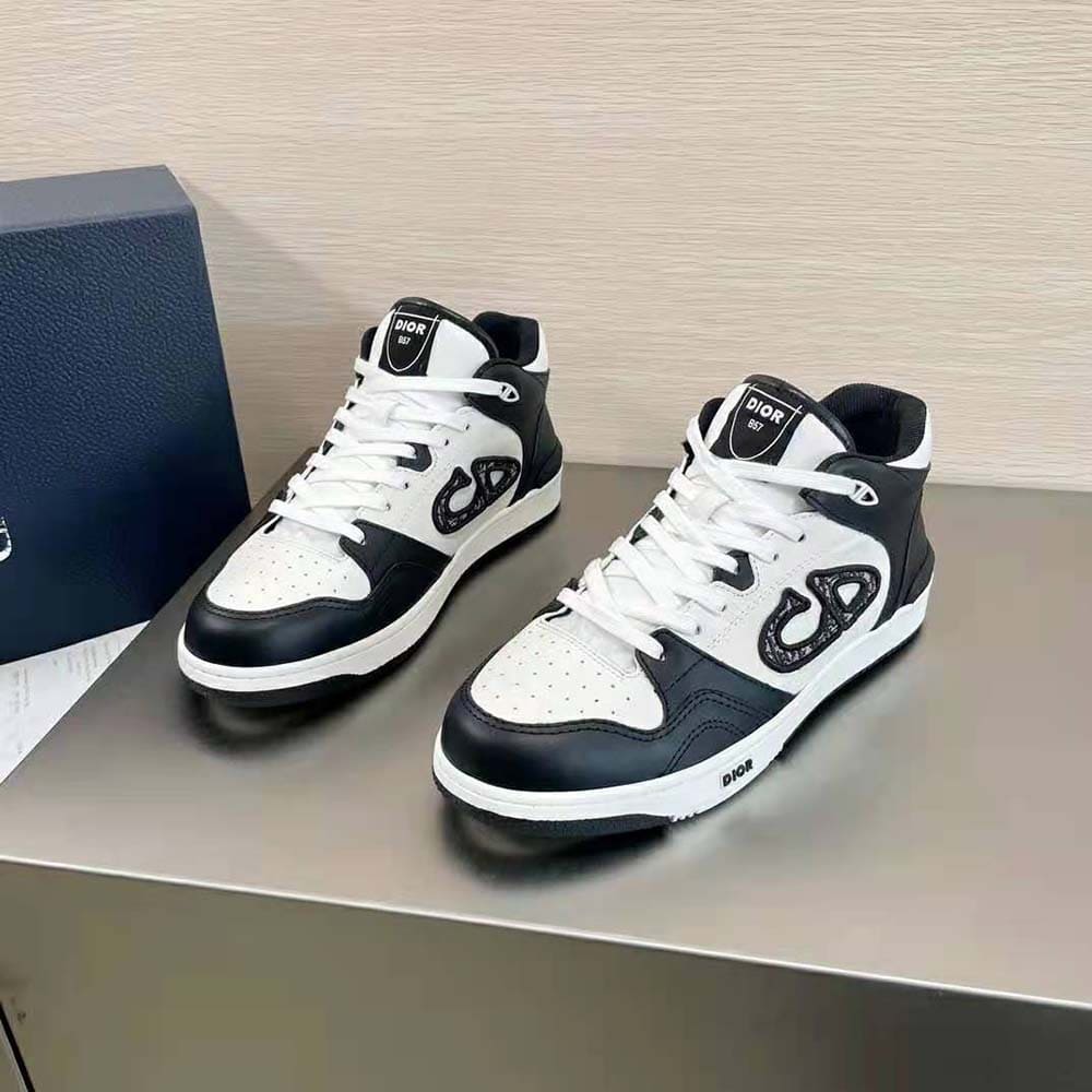 GIÀY DIOR B57 Mid-Top Sneaker Black and White Smooth Calfskin