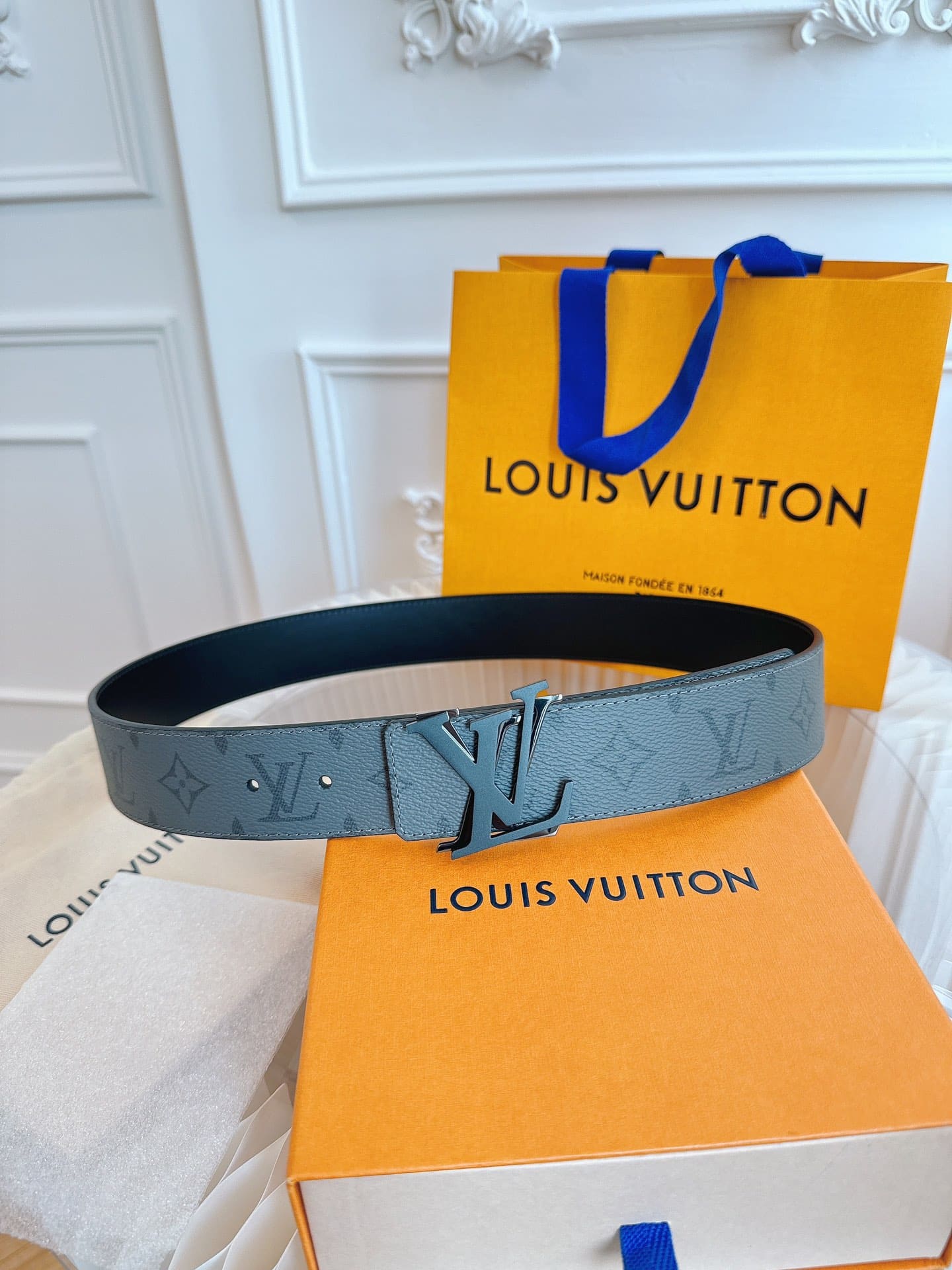 DÂY LƯNG LOUIS VUITTON DOUBLE LV BLACK MONOGRAM LEATHER Khóa bạc đen
