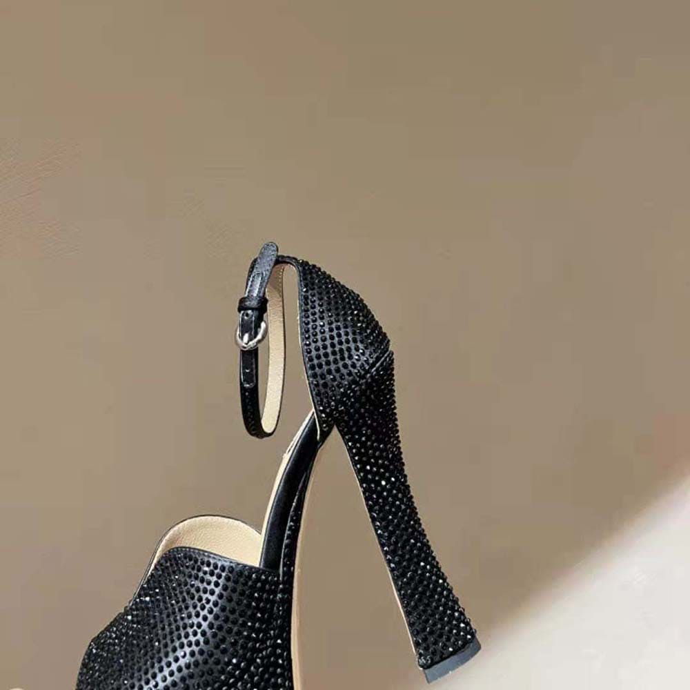 GIÀY Miu Miu Women Satin Platform Sandals with Crystals-Black