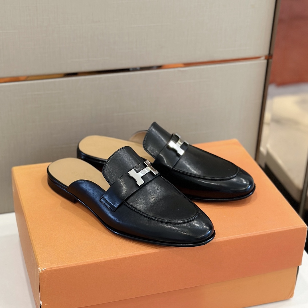 DÉP HERMES H LEATHER SLIPPER