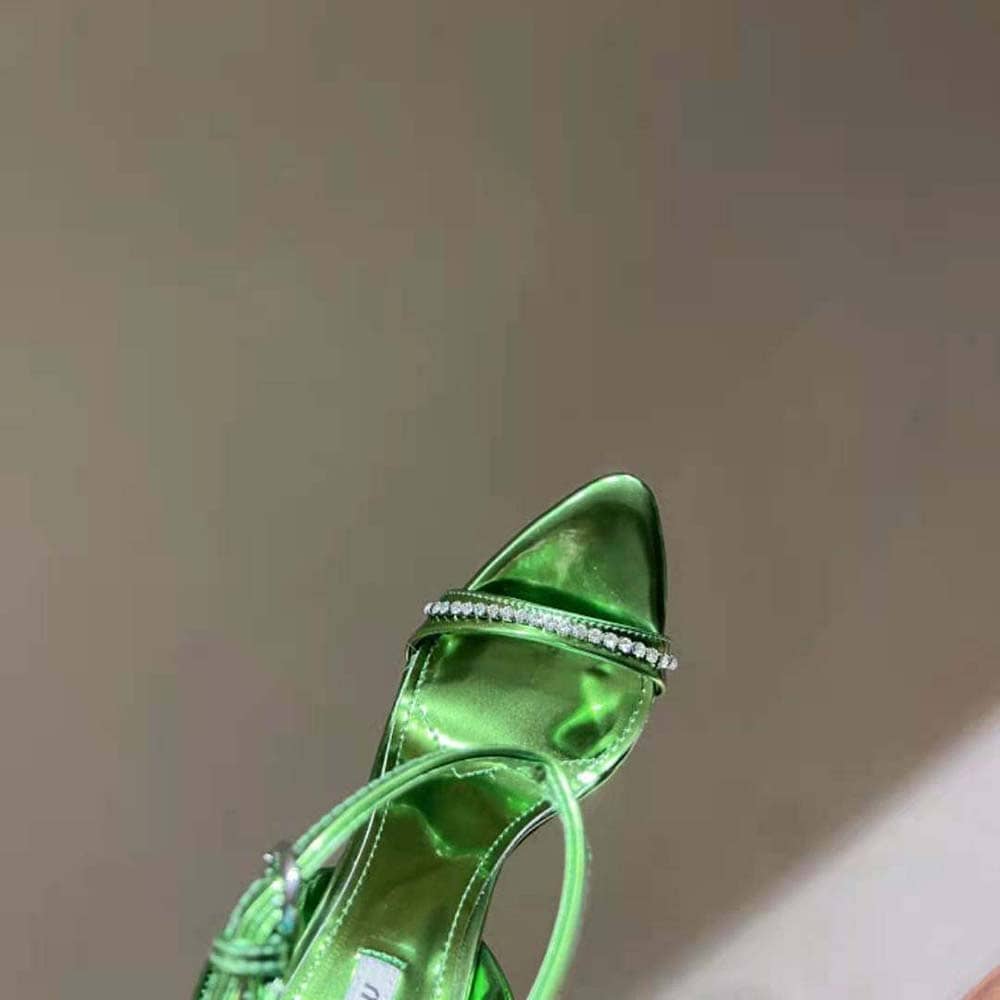 GIÀY Miu Miu Women Metallic Leather Sandals-Green