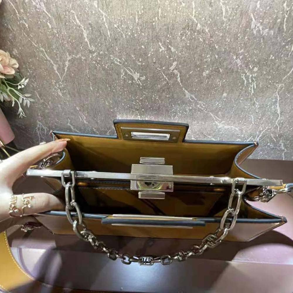 TÚI FENDI Women Peekaboo Cut Medium Brown Leather Bag