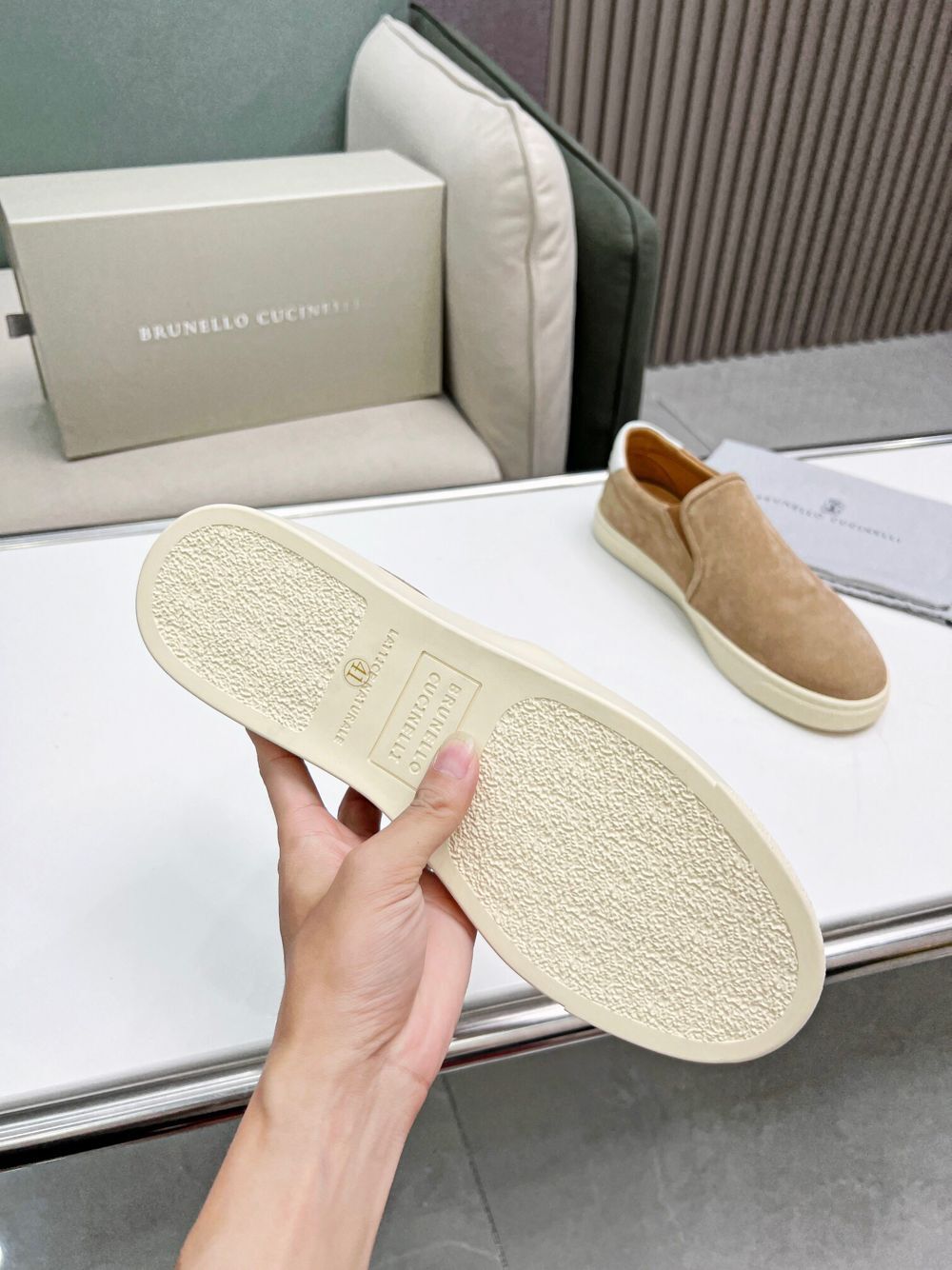 GIÀY BRUNELLO CUCINELLI Suede Light Brown Slip on shoes