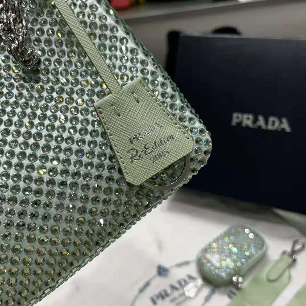 TÚI Prada Women Re-Edition 2005 Satin Bag with Crystals-Aqua