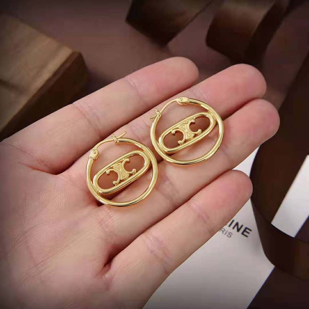 Bông tai Celine Maillon Triomphe Bold Hoops in Brass with Gold Finish
