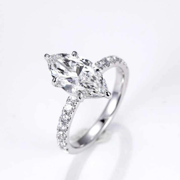 Nhẫn kim cương đơn hình Marquise 3.09CT vàng trắng 18K