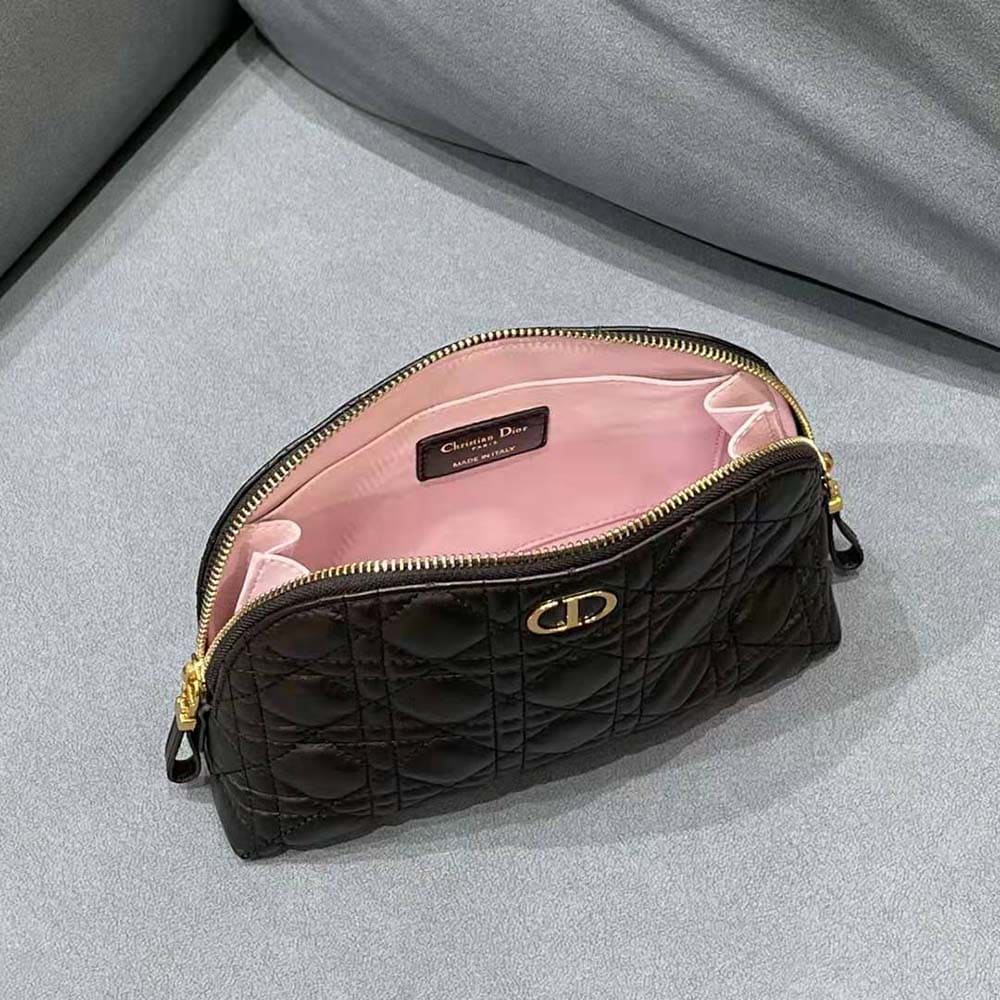 TÚI Dior Women Caro Beauty Pouch Black Cannage Lambskin