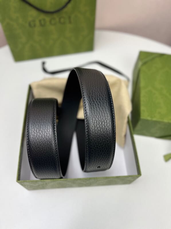DÂY LƯNG GUCCI GG BLACK CALFSKIN LEATHER Khóa vàng