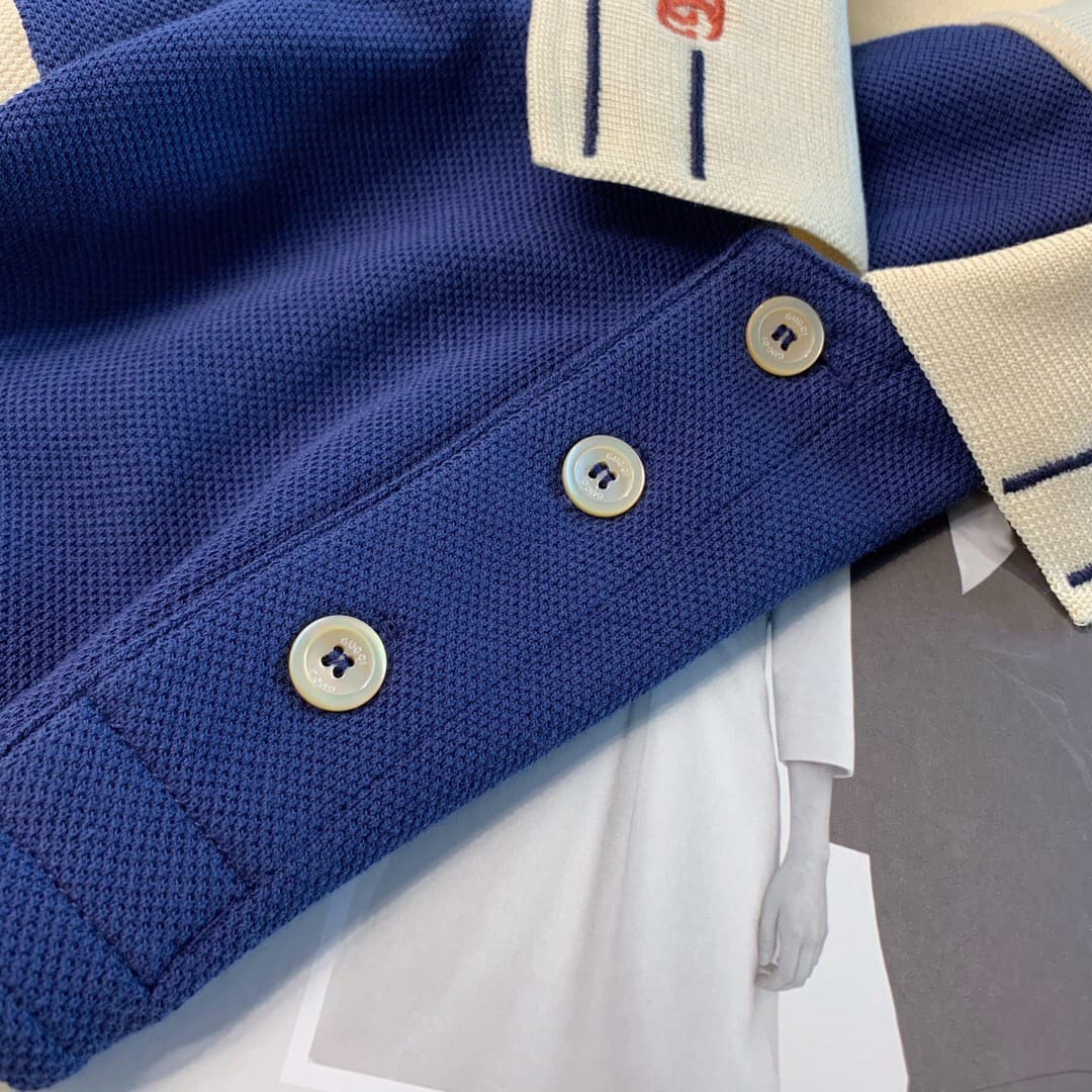 ÁO GUCCI GG POLO SHIRT MÀU XANH TRẮNG UNISEX