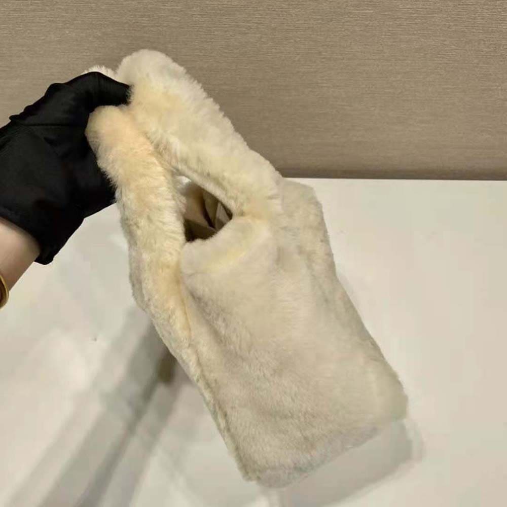 TÚI Prada Women Shearling Mini Handbag-Beige