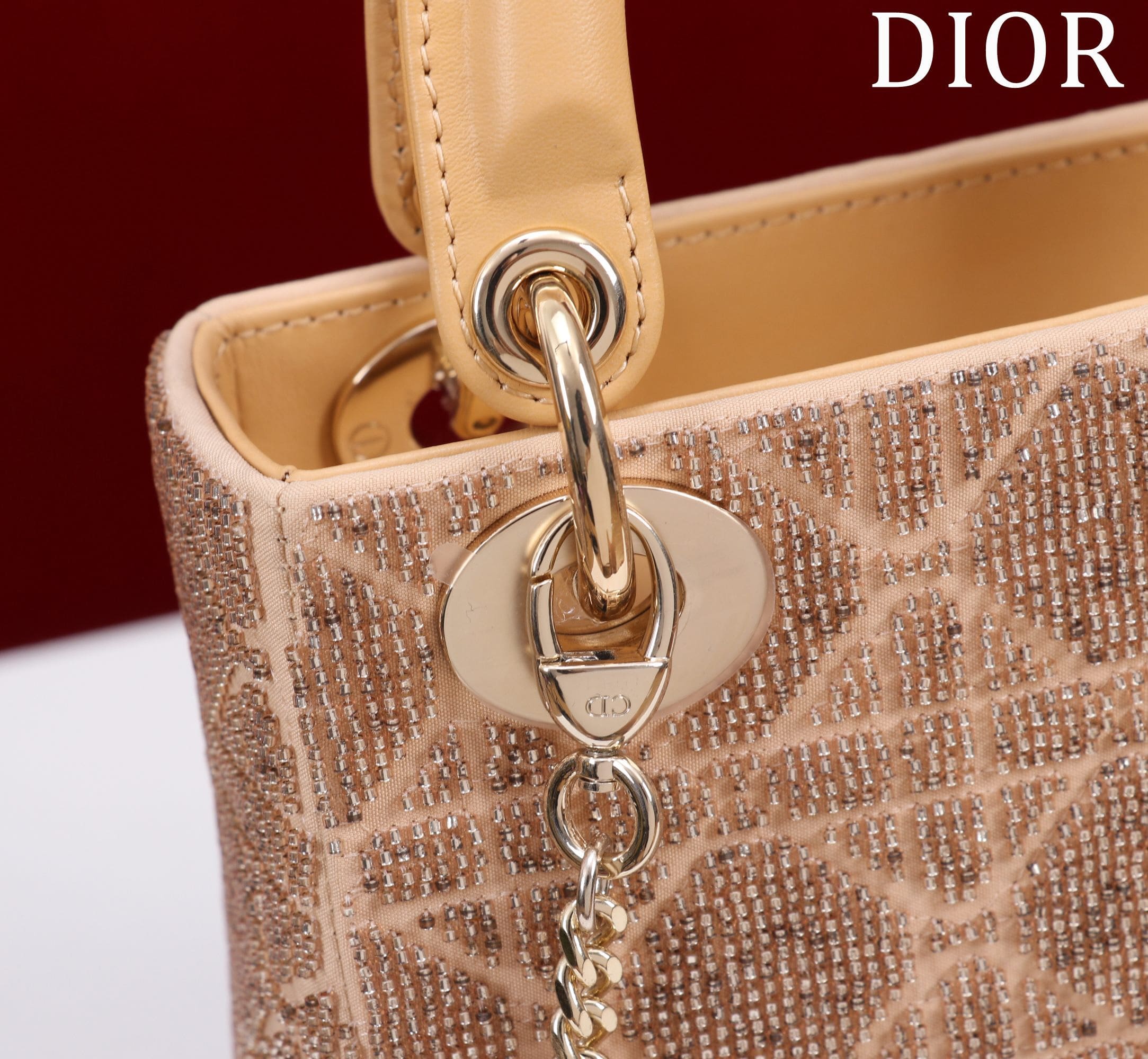 TÚI CHRISTIAN DIOR LADY DIOR Cannage Calfskin with Platinum Beaded Embroidery Brown