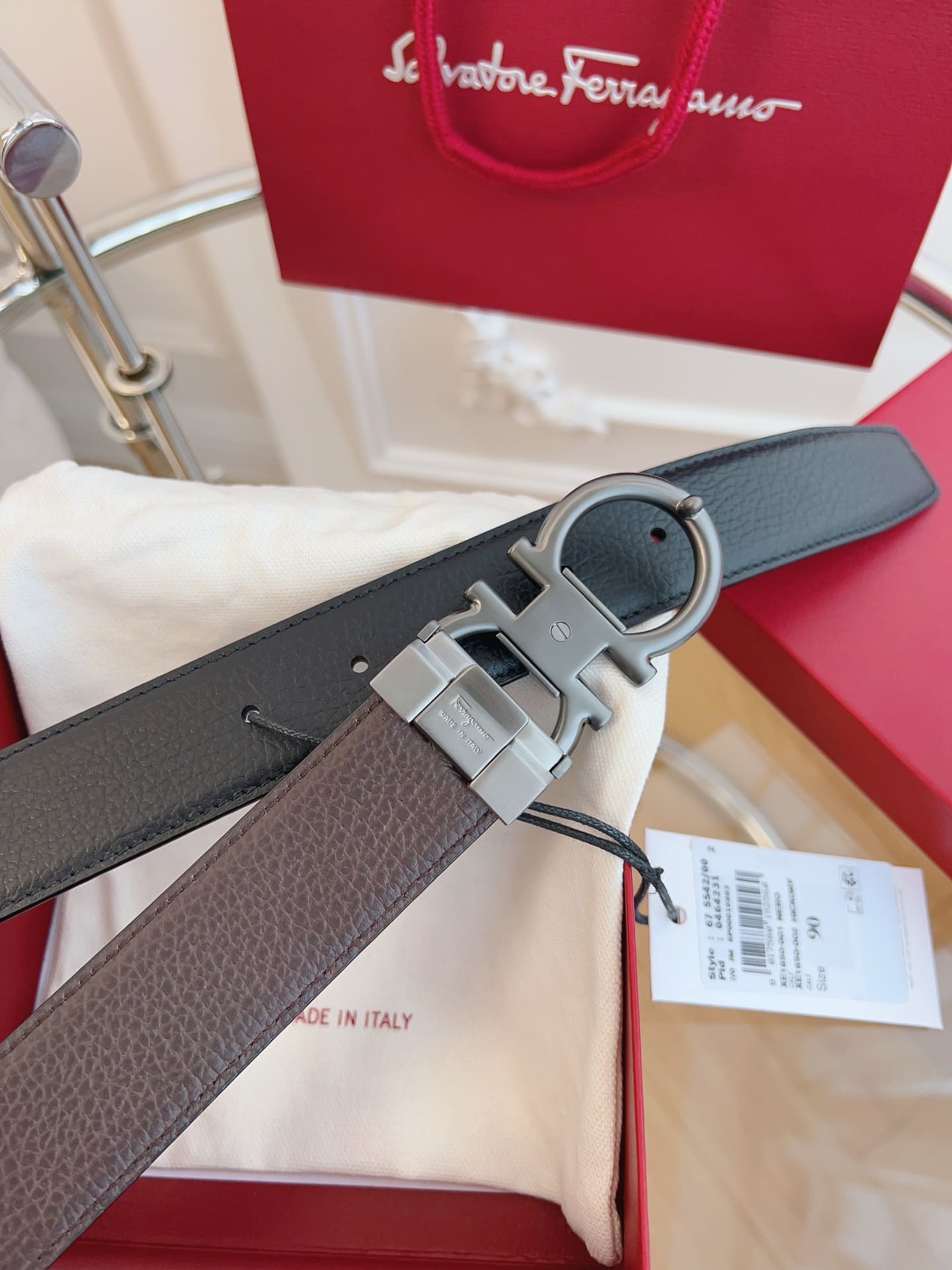 DÂY LƯNG Salvatore Ferragamo Adjustable Gancini Belt Khóa đen mờ