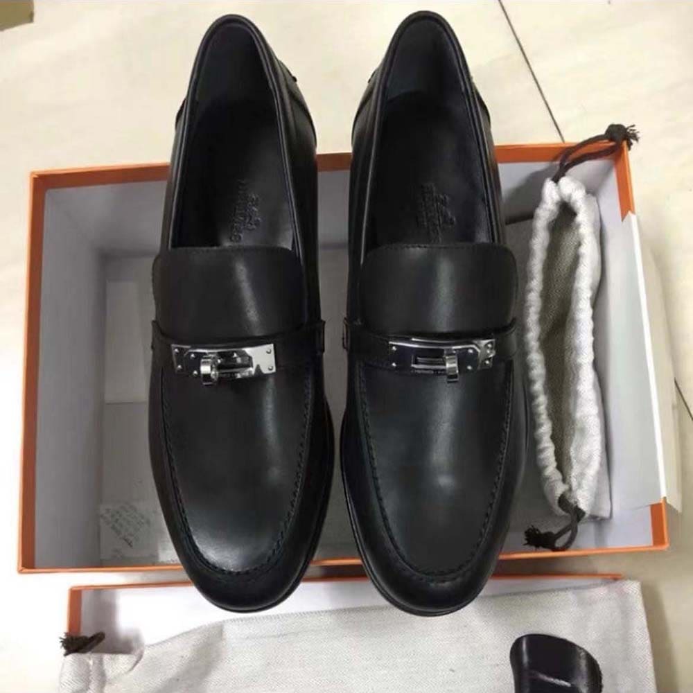 GIÀY HERMES Men Gregoire Loafer in Calfskin-Black TOP QUALITY SHOES AAA
