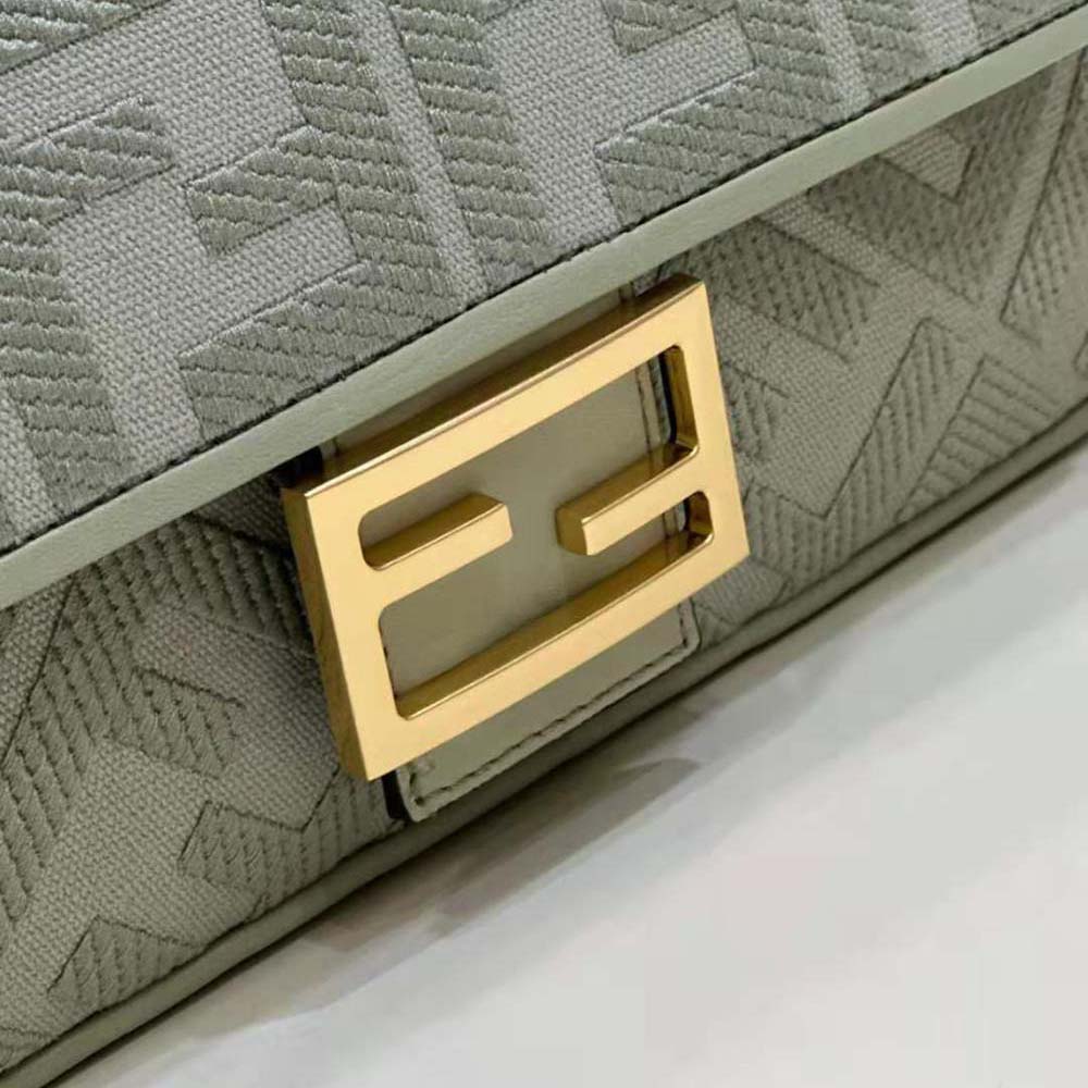 TÚI Fendi Baguette Light Green Canvas Bag with FF Embroidery