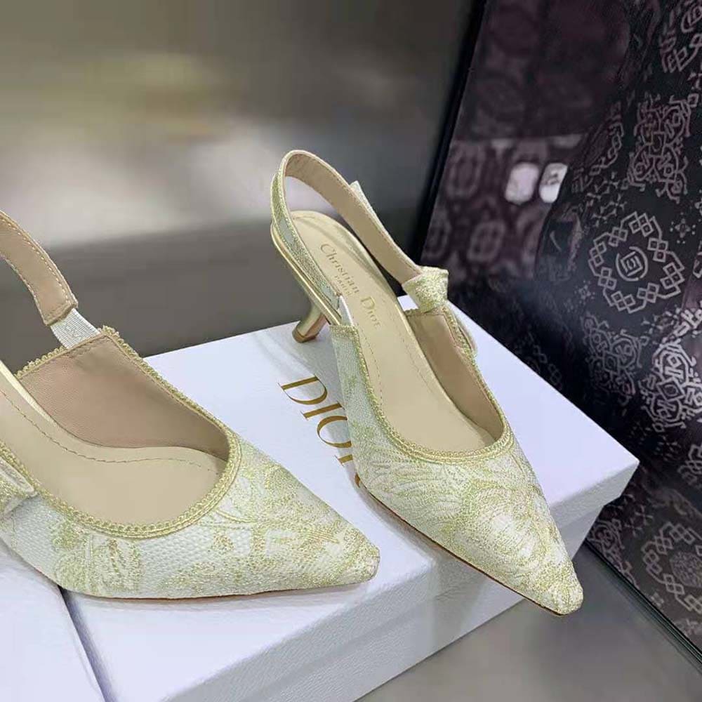 GIÀY Dior Women J’Adior Slingback Pump Gold-Tone Cotton Embroidered