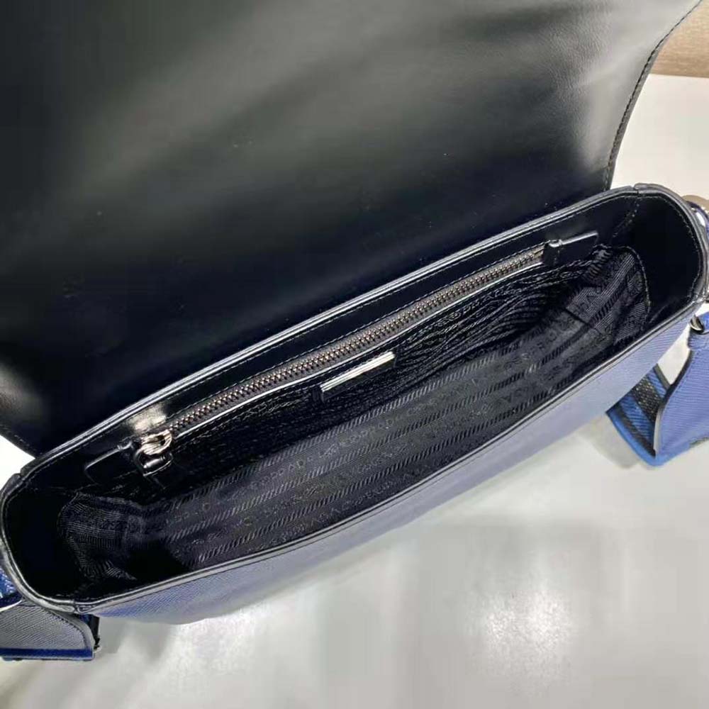 TÚI Prada Men Saffiano Leather Shoulder Bag with Sleek-Navy