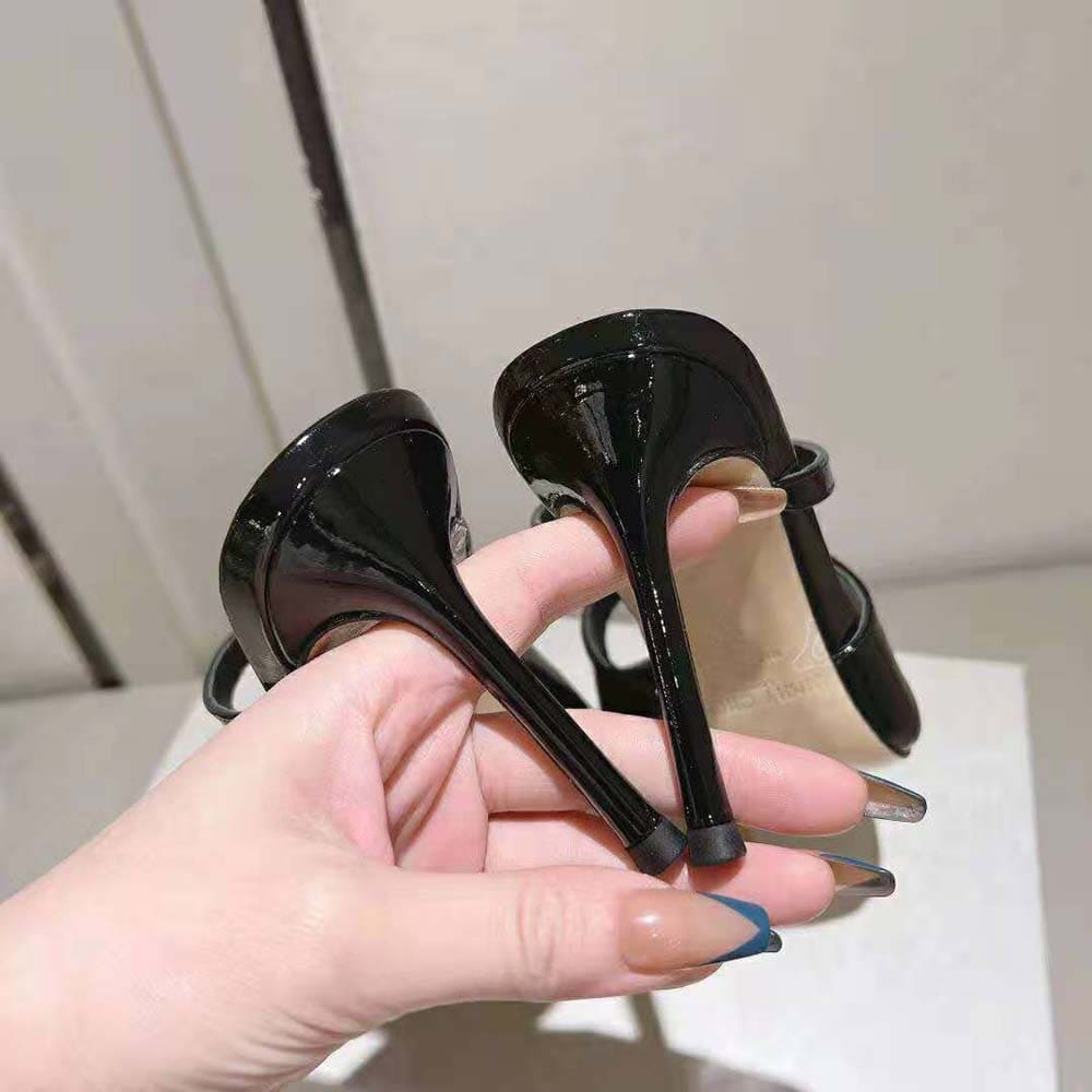 GIÀY Jimmy Choo Women Anise 95 Black Patent Leather Mules-Black