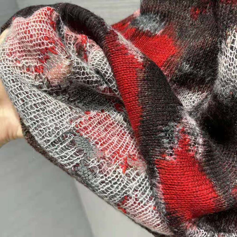 ÁO Dior Sweater Red Multicolor Technical Cashmere Mohair and Wool Knit with Dior Roses Motif