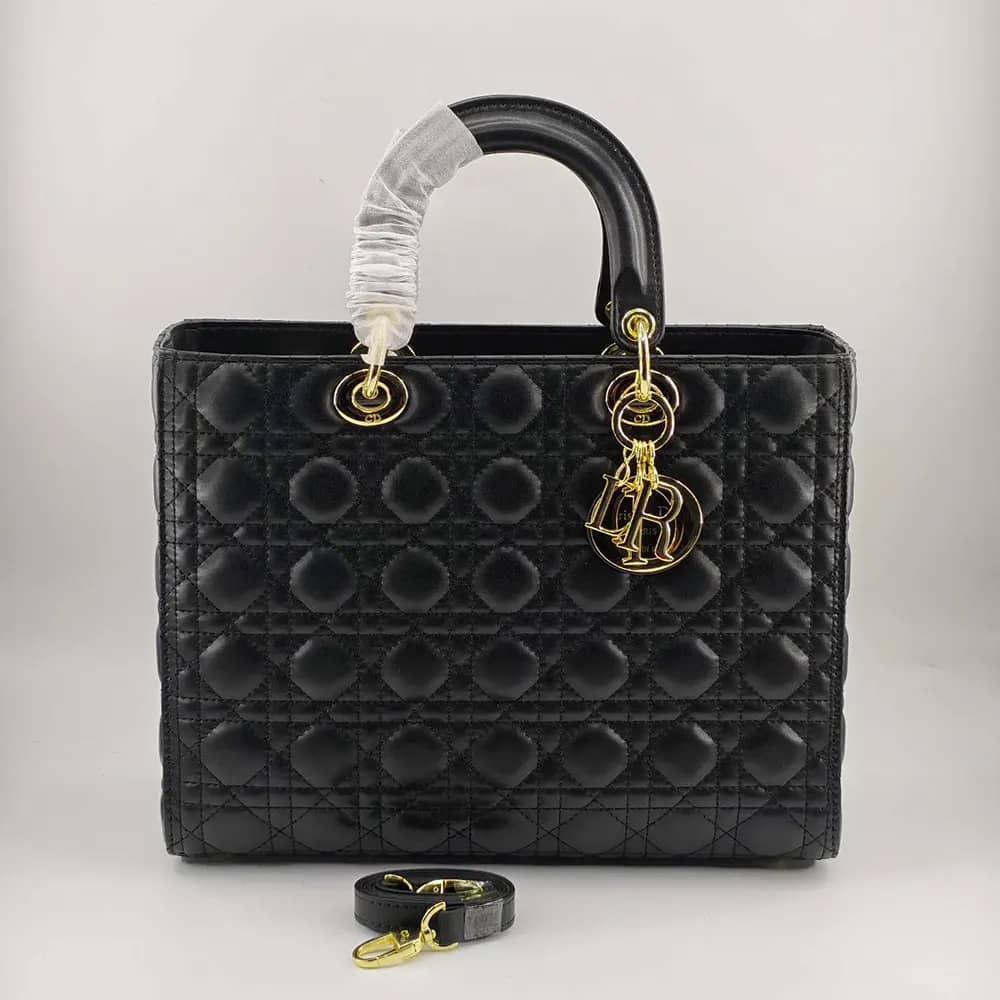 TÚI Dior nữ cỡ lớn Lady màu đen Cannage da cừu