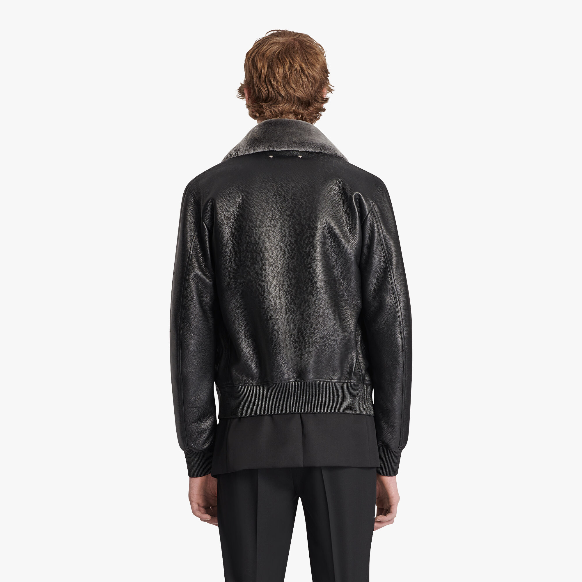 ÁO BERLUTI FUR COLLAR NOIR leather jacket SS2021