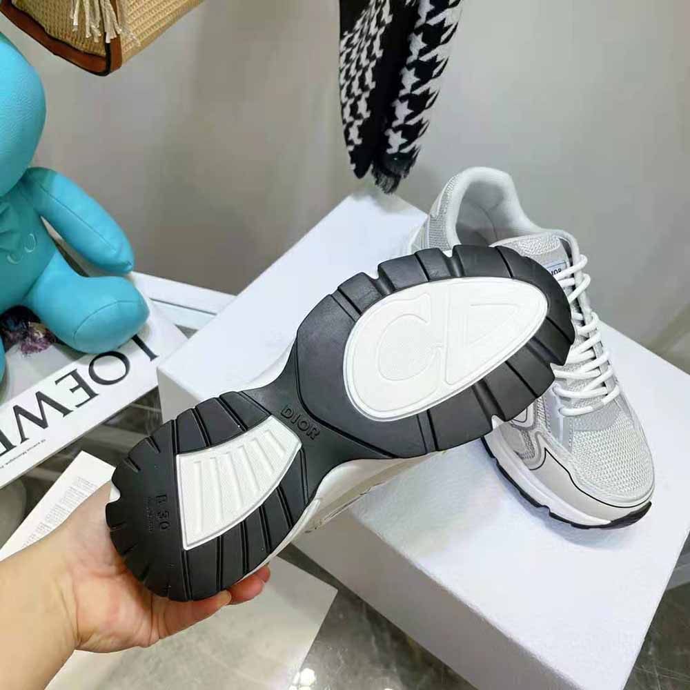 GIÀY DIOR Unisex CD Shoes B30 Low-Top Sneaker Gray Mesh and White Technical Fabric