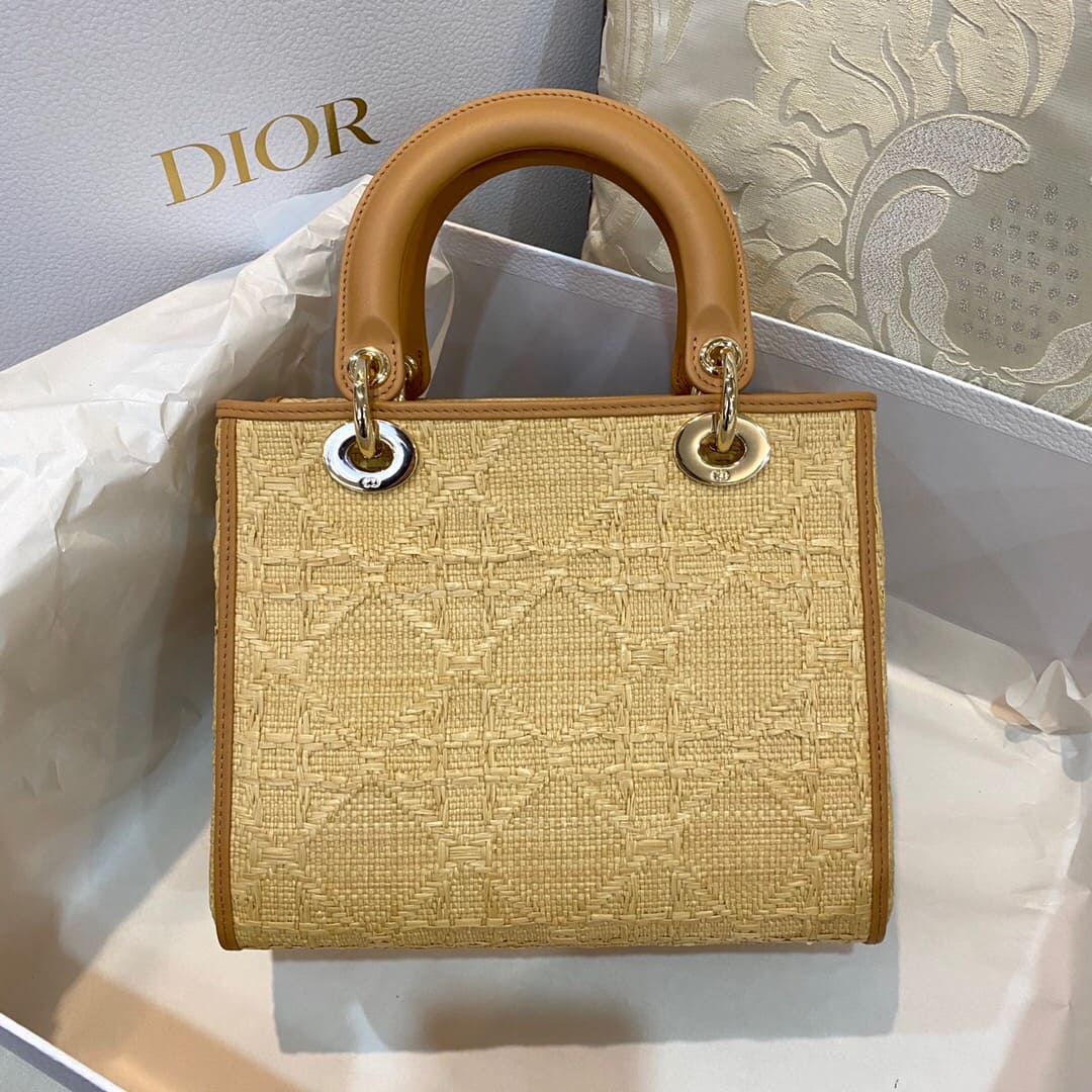 TÚI Dior Women Medium Lady D-Lite Bag Yellow Cannage Embroidery Top Quality