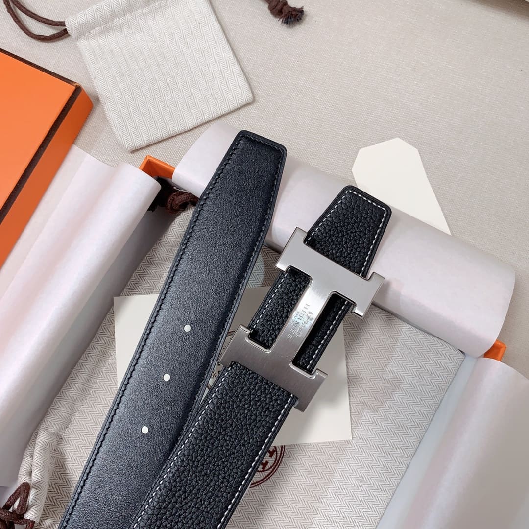 DÂY LƯNG HERMES H Togo leather hai mặt khóa bạc