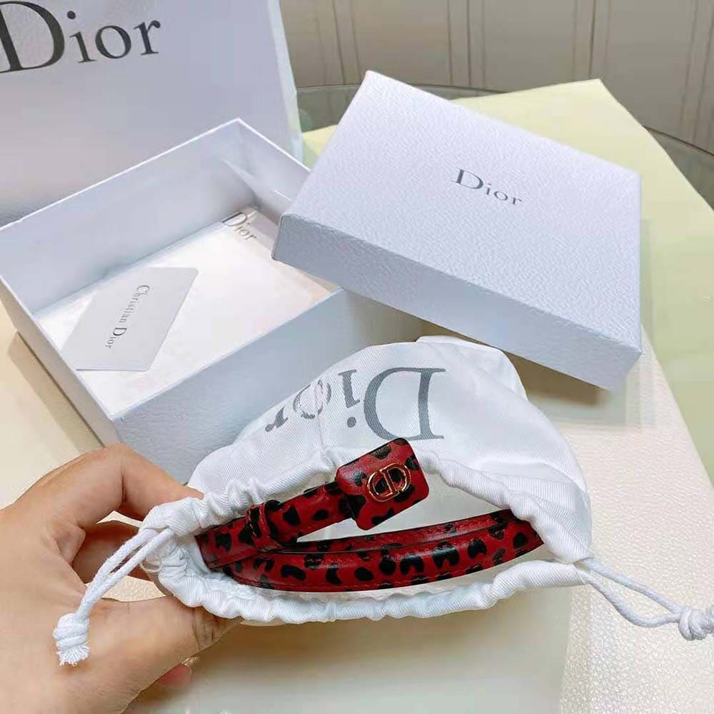 DÂY LƯNG Dior Women Bobby Belt Fuchsia and Black D-Leopard Print Smooth Calfskin-12 MM