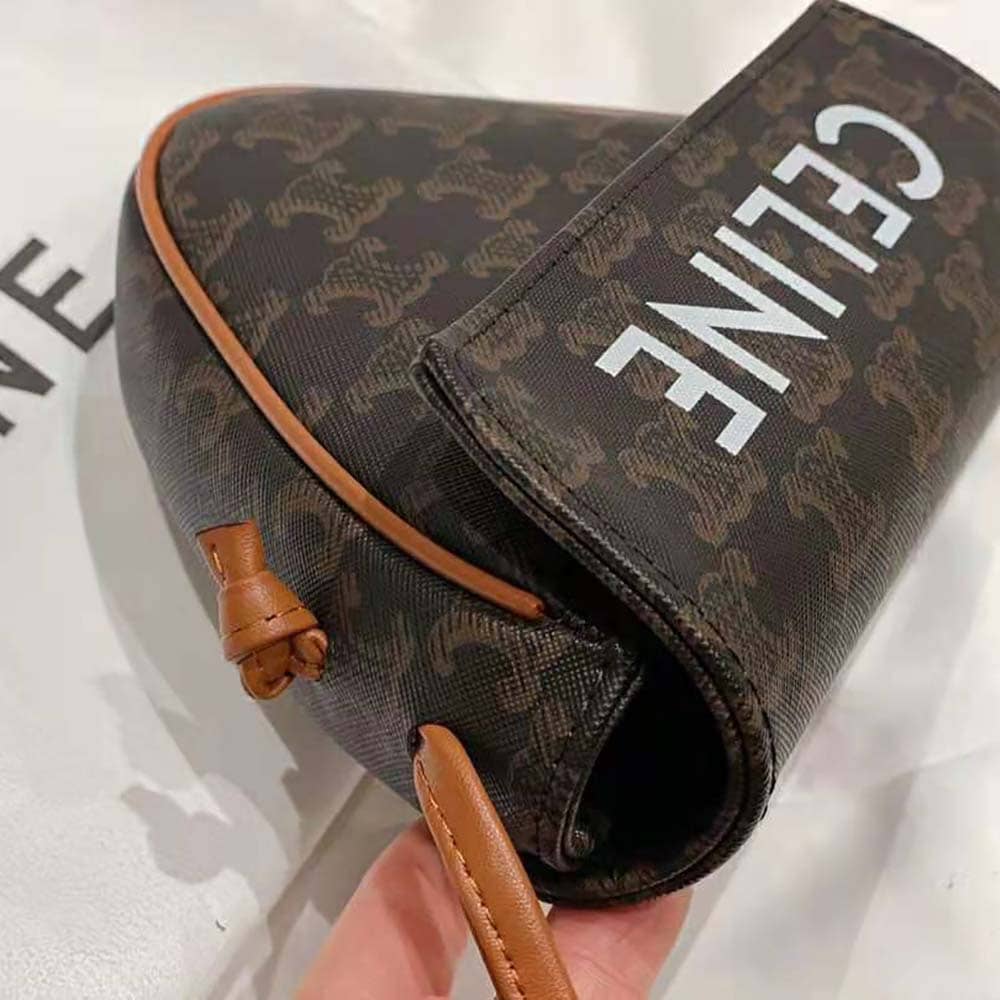 TÚI Celine Women Triangle Bag in Triomphe Canvas-Brown