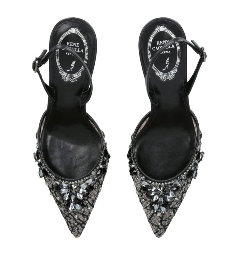 GIÀY RENÉ CAOVILLA  Lace Jeweled Slingback Pumps 80