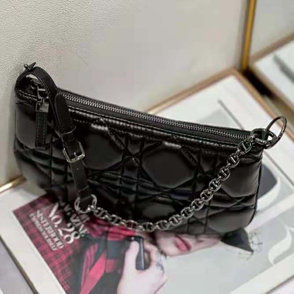 TÚI Dior Women Mini Dior Caro Tulip Bag Black Quilted Macrocannage Calfskin Top Quality