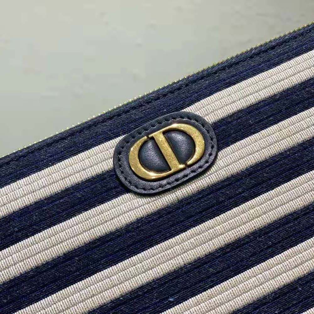 TÚI Dior Women Large Dior Caro Ddaily Pouch Natural and Denim Blue Marinière Raffia