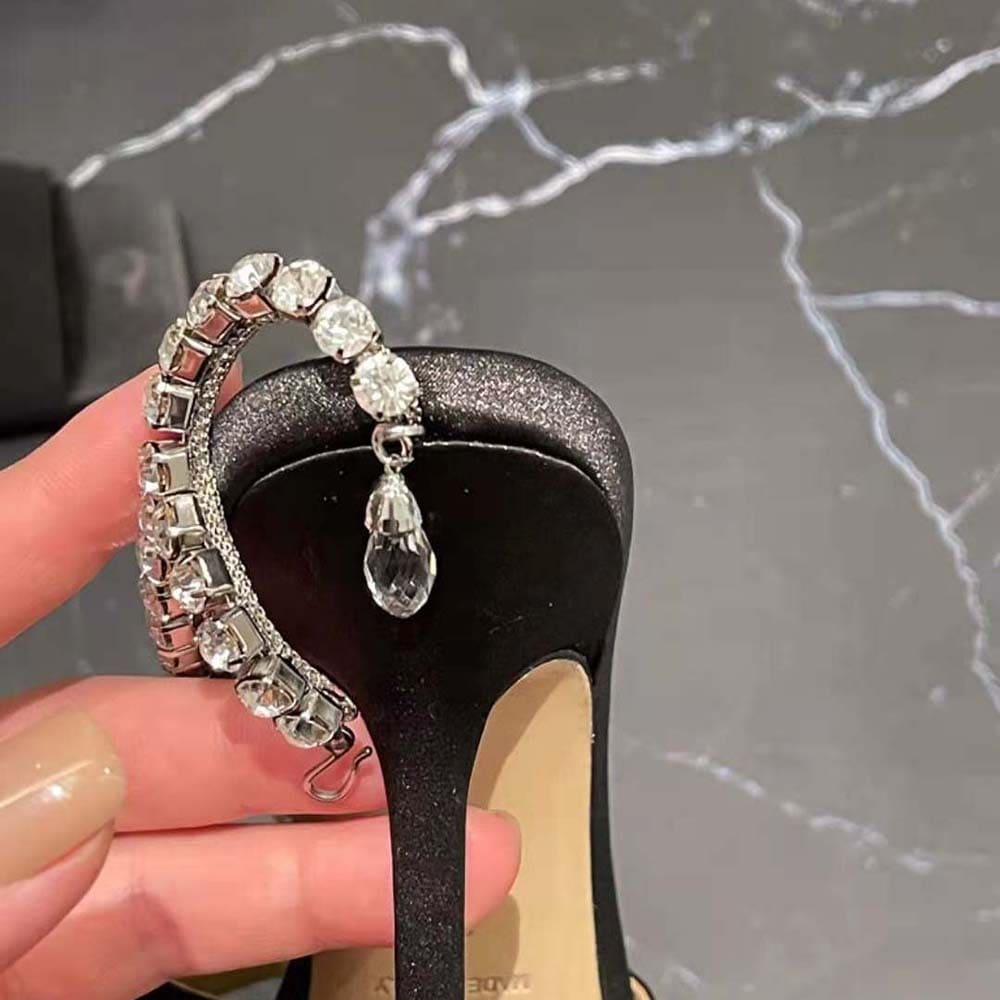GIÀY Jimmy Choo Women Saeda Sandal 100 Black Suede Sandals with Crystal Embellishment
