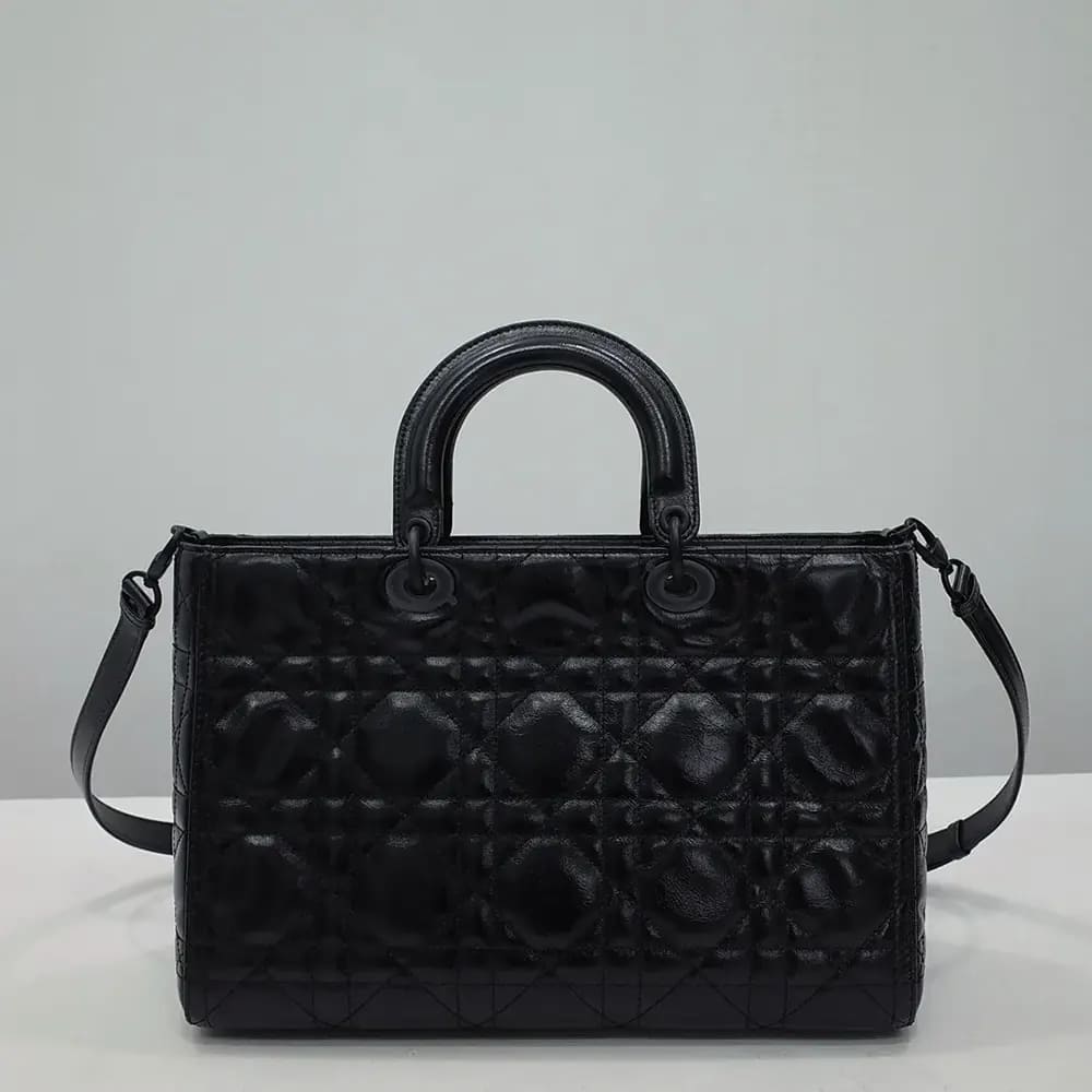 TÚI DIOR Women Large Lady D-Sire Bag Black Macrocannage Crinkled Calfskin
