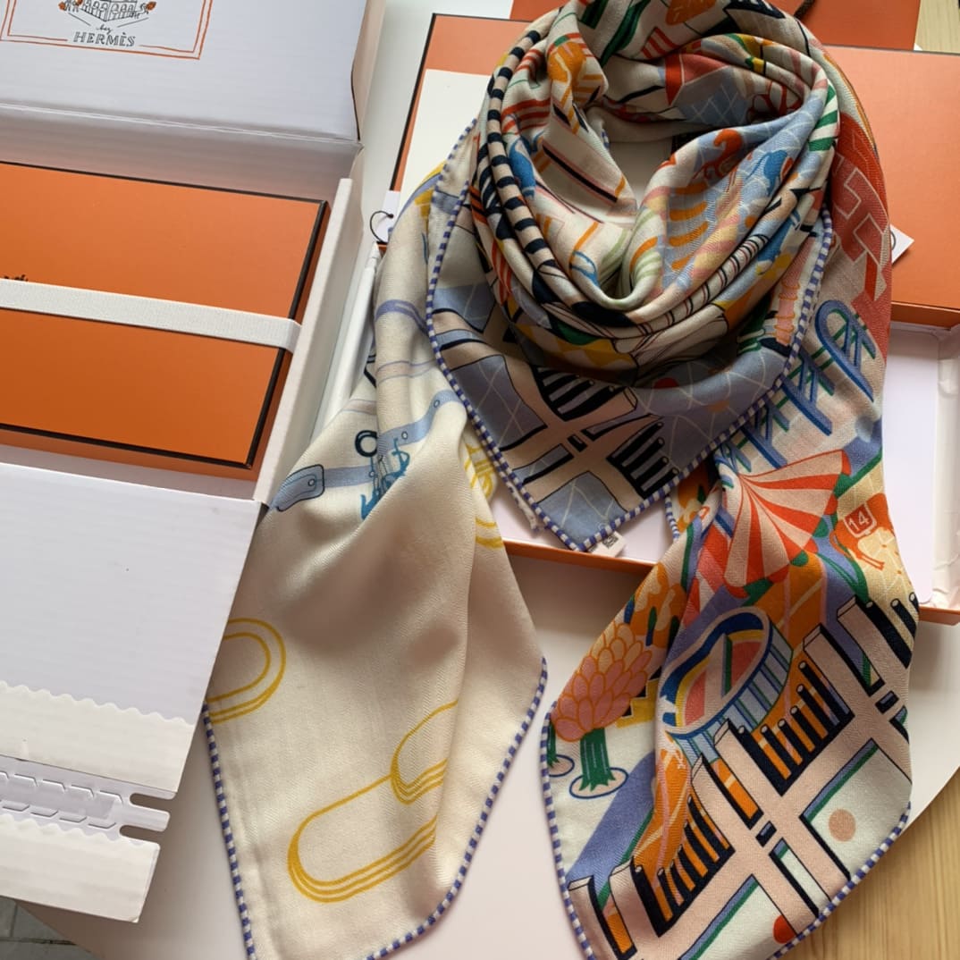 KHĂN HERMES H Family cashmere scarf