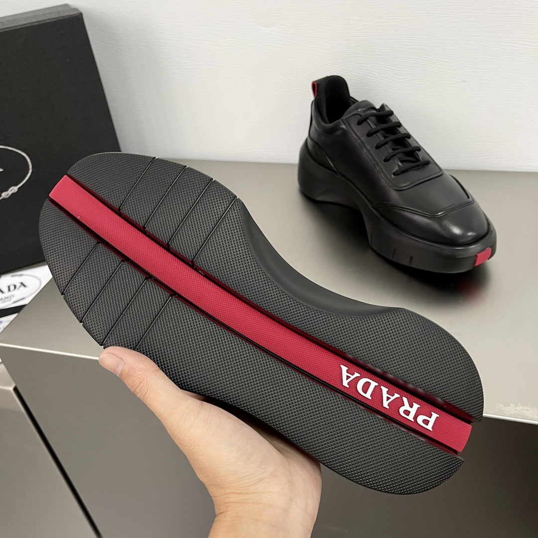 GIÀY PRADA Leather and Re-Nylon Sneakers Black