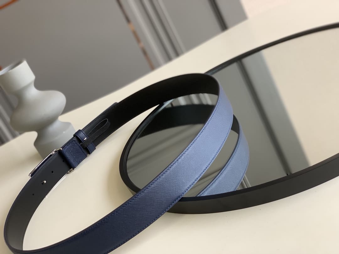 DÂY LƯNG PRADA BLUE SAFFIANO LEATHER Khóa da