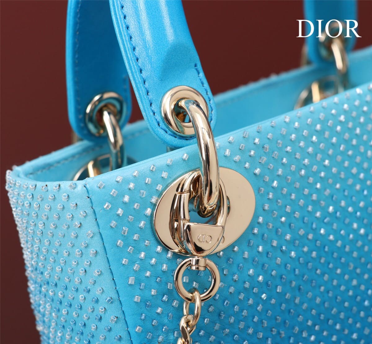 TÚI CHRISTIAN DIOR LADY DIOR Cannage Calfskin with Platinum Beaded Embroidery Blue
