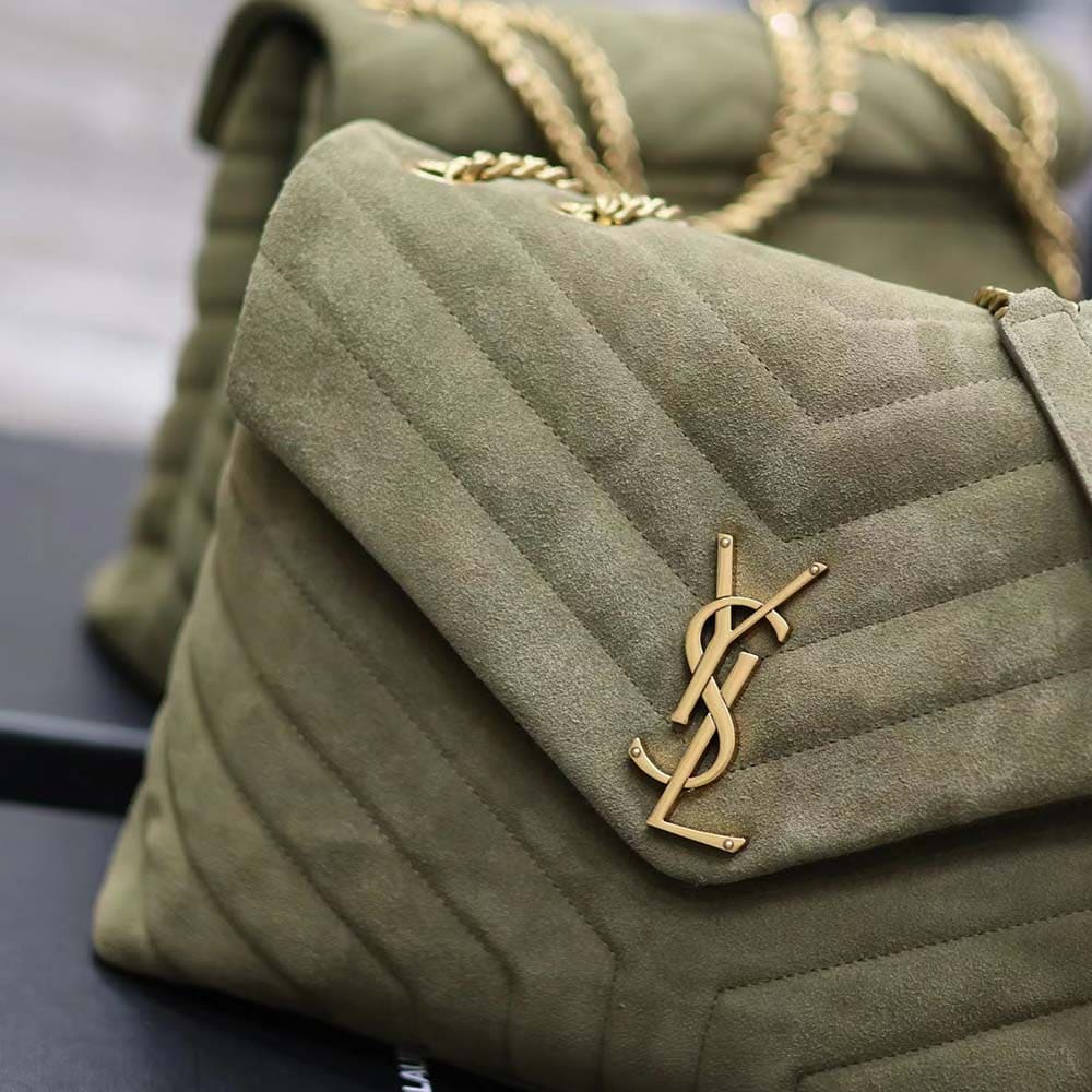 TÚI aint Laurent YSL Women Loulou Medium in Quilted “Y” Suede-Green