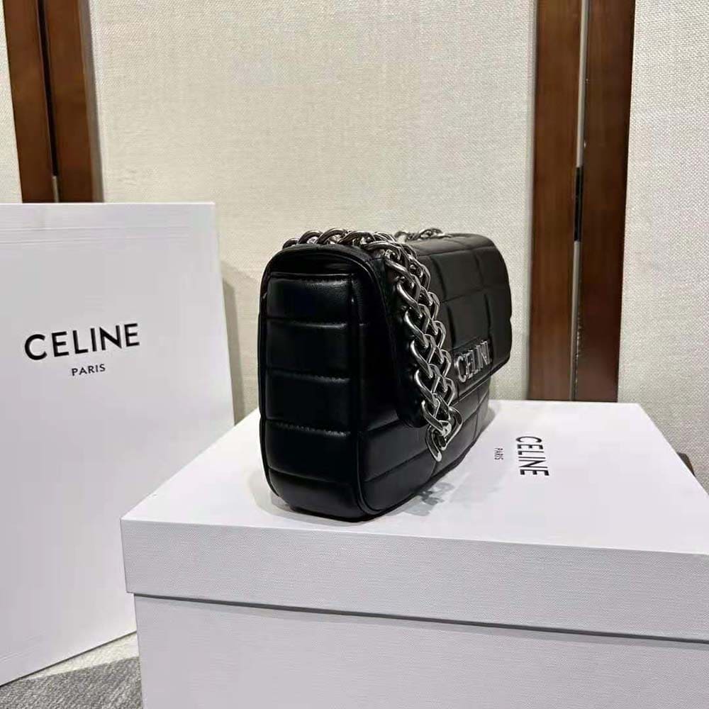 TÚI Celine Women Chain Shoulder Bag Matelasse in Quilted Goatskin-Silver-Brown DA DÊ