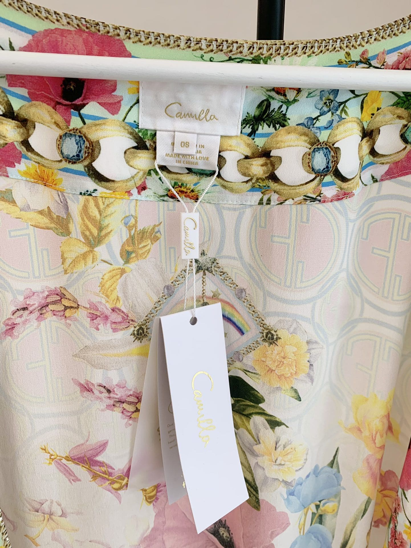 VÁY CAMILLA V NECK Floral Silk Chain Diamond Short High Classy