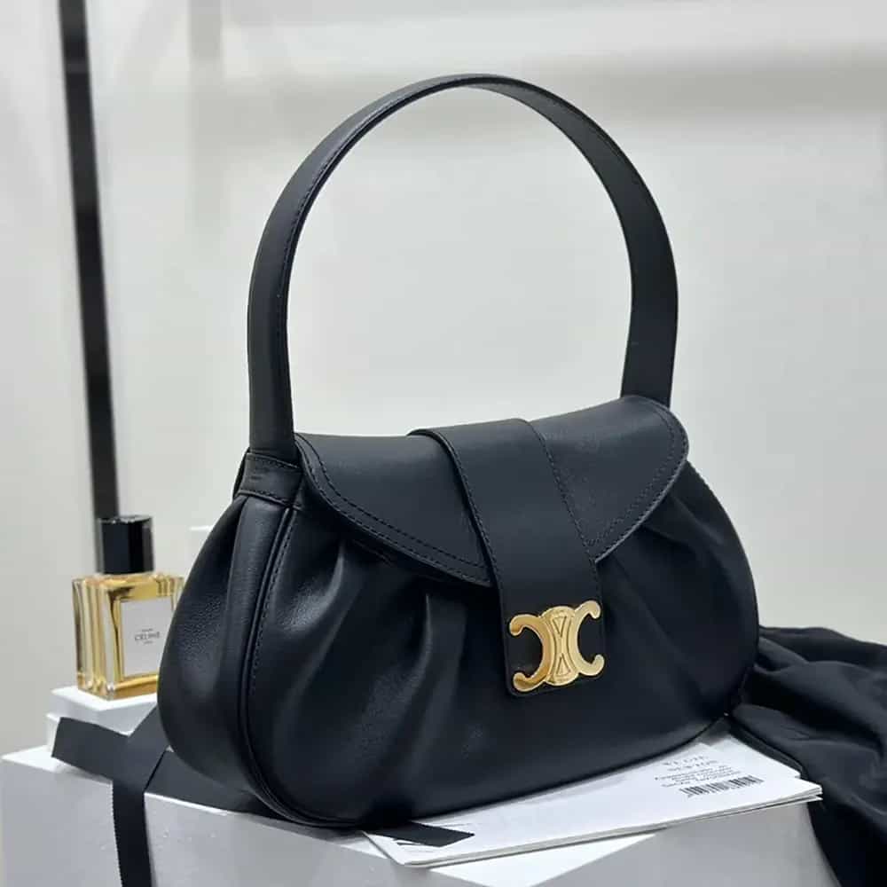 TÚI CELINE Medium Polly Bag in Supple Calfskin-Black