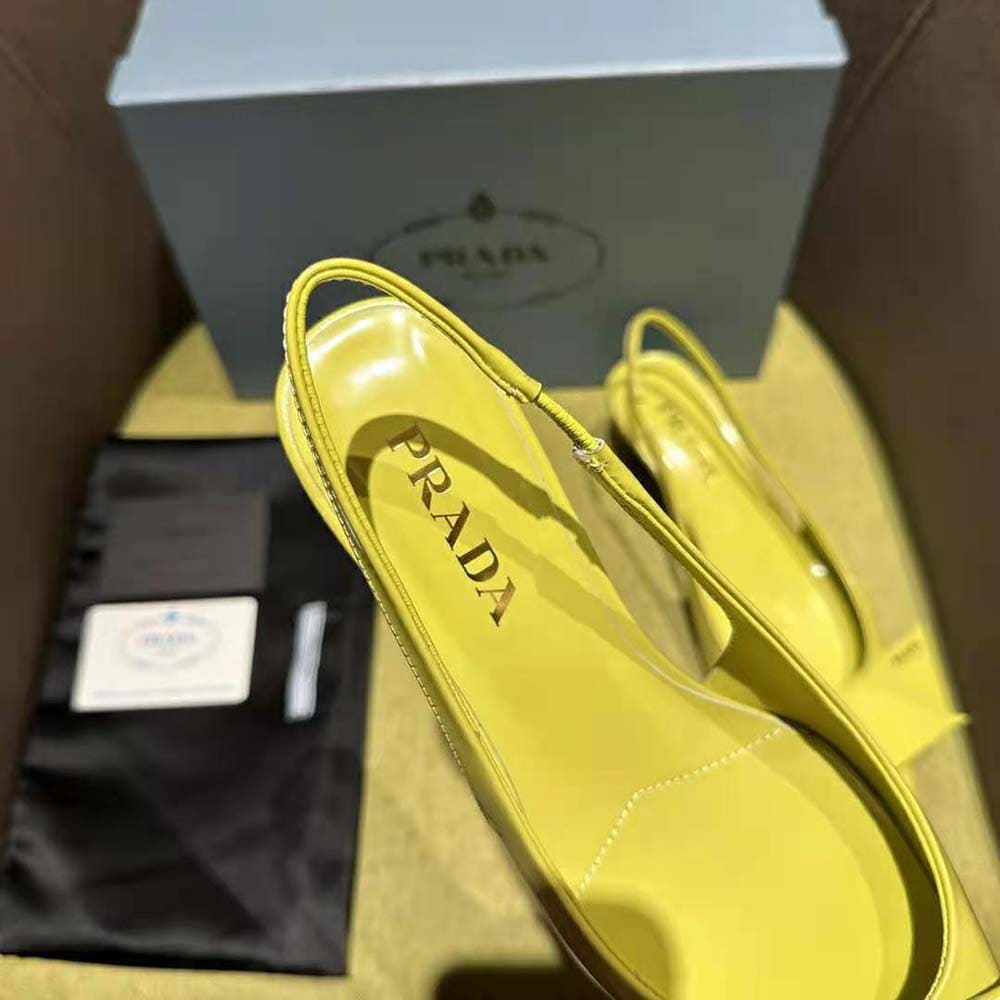 GIÀY Prada Women Brushed Leather Slingback Pumps-Yellow