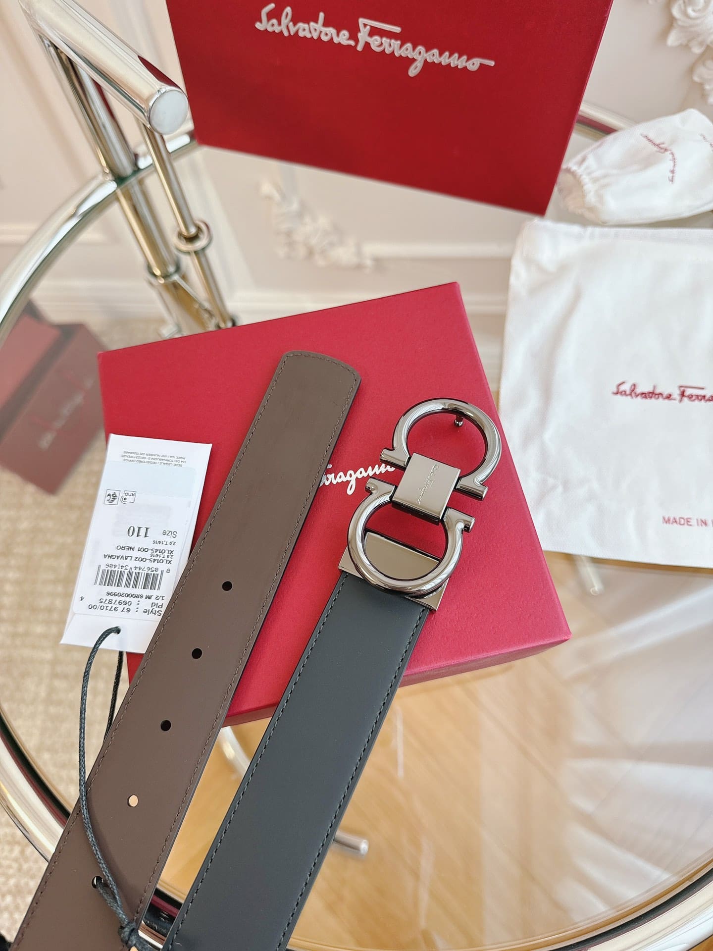 DÂY LƯNG Salvatore Ferragamo Adjustable Gancini Belt Khóa vàng