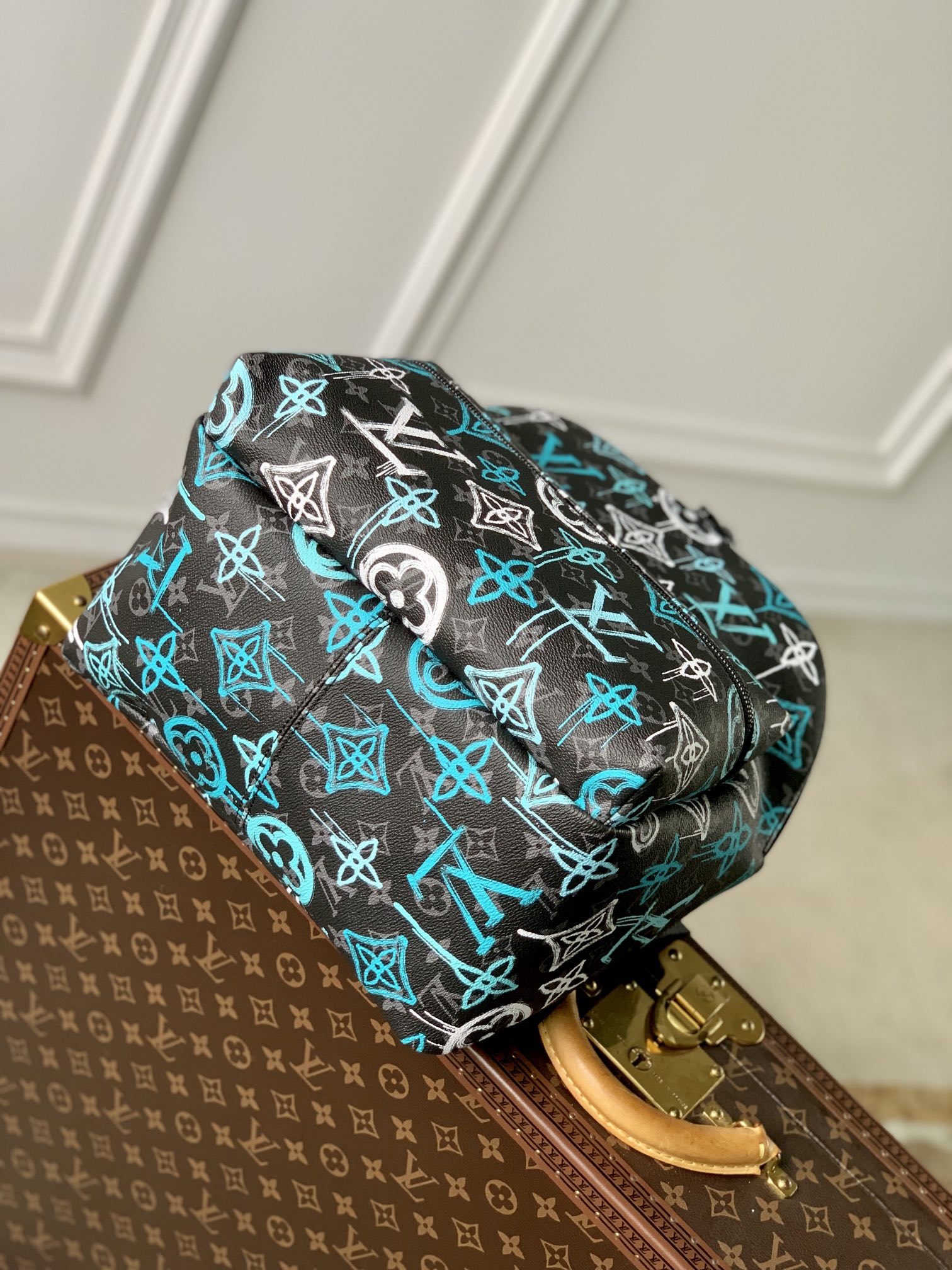 BALO LOUIS VUITTON APOLLO MONOGRAM ECLIPSE Leather Backpack-Blue