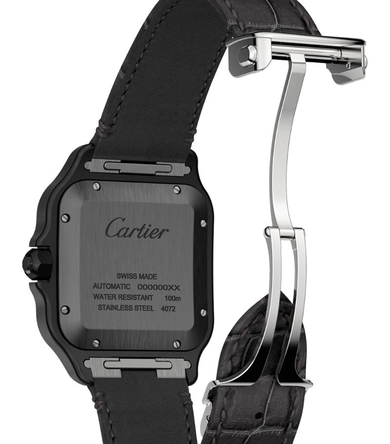 Đồng hồ CARTIER Stainless Steel Santos de Cartier Watch 39.8mm mặt số màu đen dây da