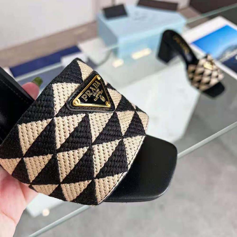DÉP Prada Women Embroidered Fabric Sandals-Black