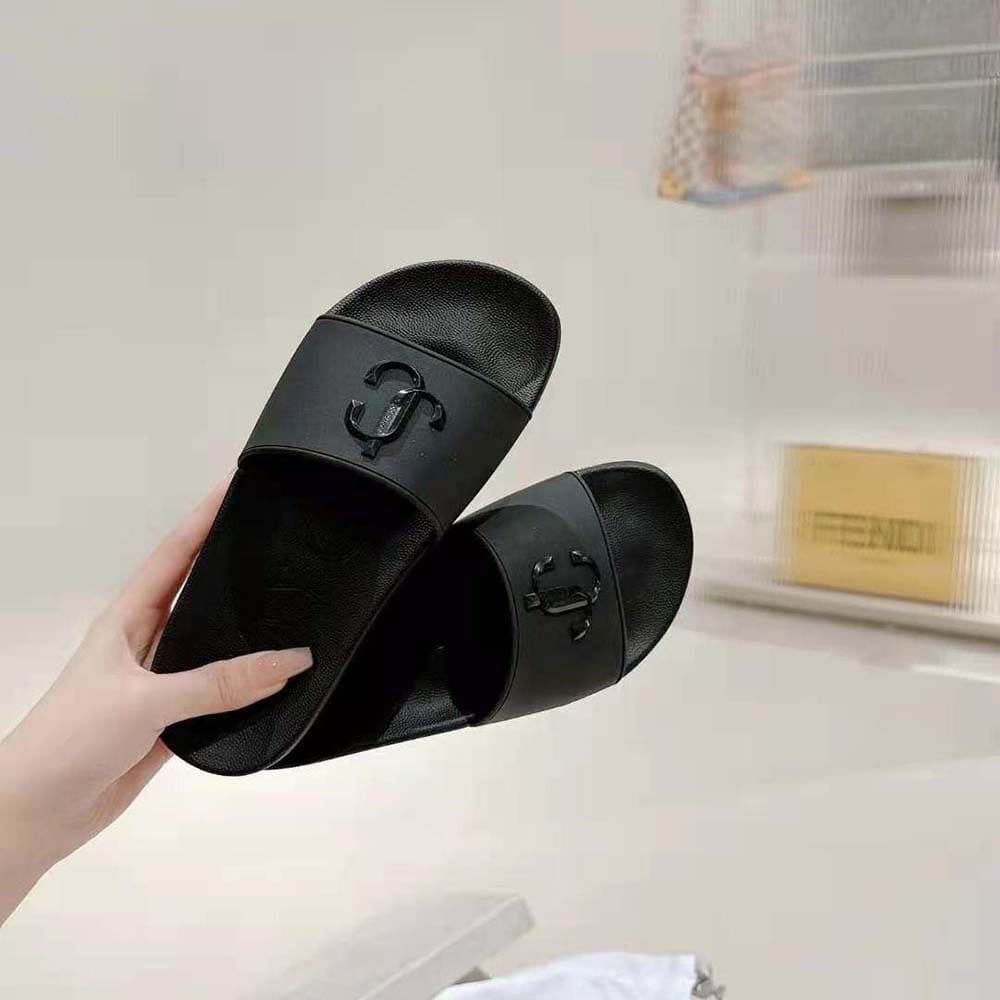 DÉP Jimmy Choo Women Port/F Black Rubber Slides with JC Monogram
