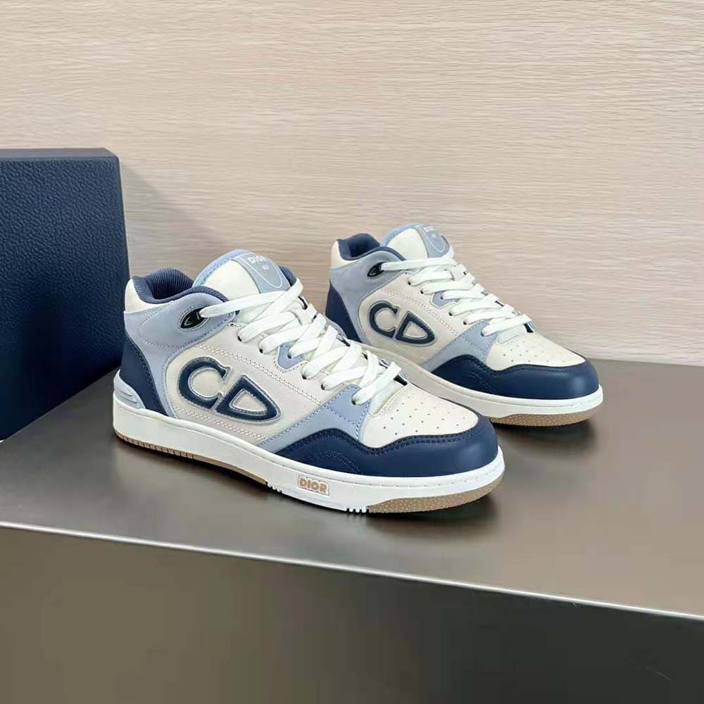 GIÀY DIOR B57 Mid-Top Sneaker Navy Blue and Cream Smooth Calfskin with Gray Suede